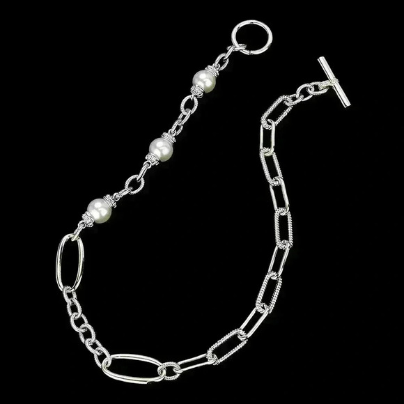 Gold & Pearls On Paper Clip Chain & Toggle Closure - Picture 5 of 5